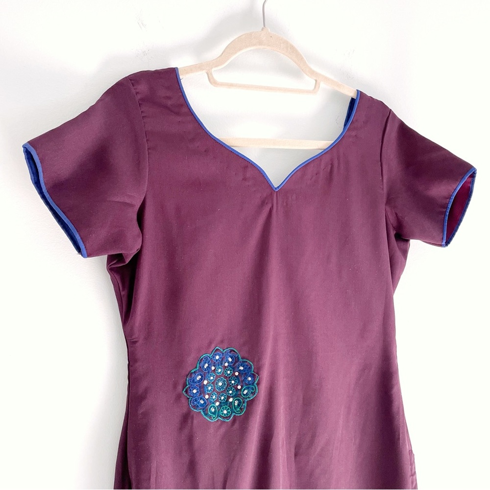 Indian Kurta Kurti Tunic Blouse w/ Blue Green and Sequin Embroidery Very Elegant